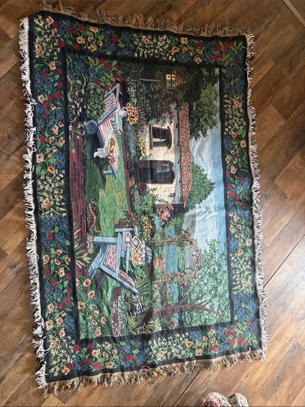Vintage Goodwin Scenic Garden Tapestry Wall Hanging accent throw